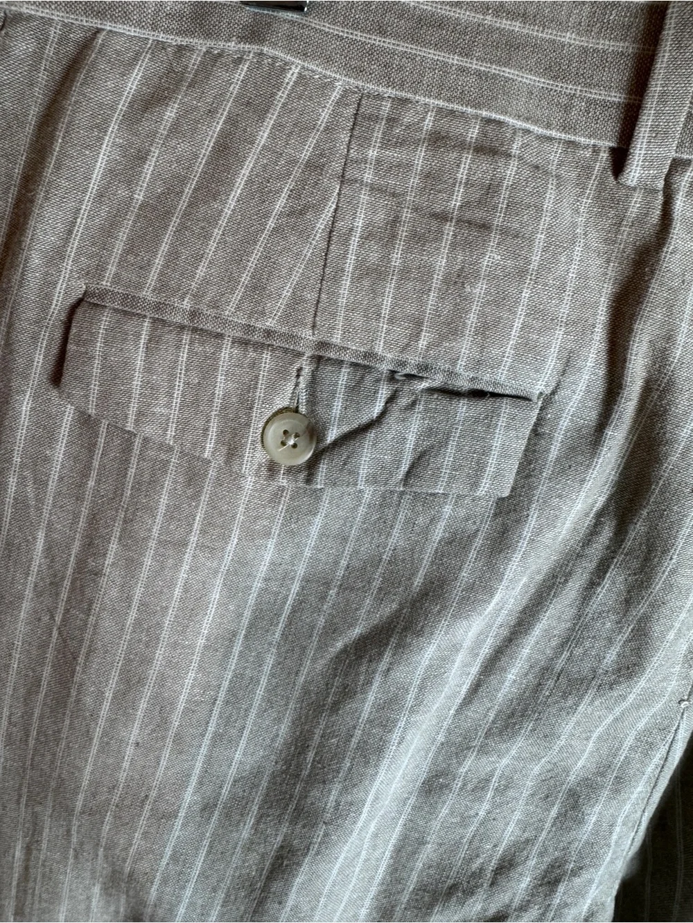 Perry Ellis Men’s Linen Classic Fit Beige/White Pinstripe Dress Pants 36/32